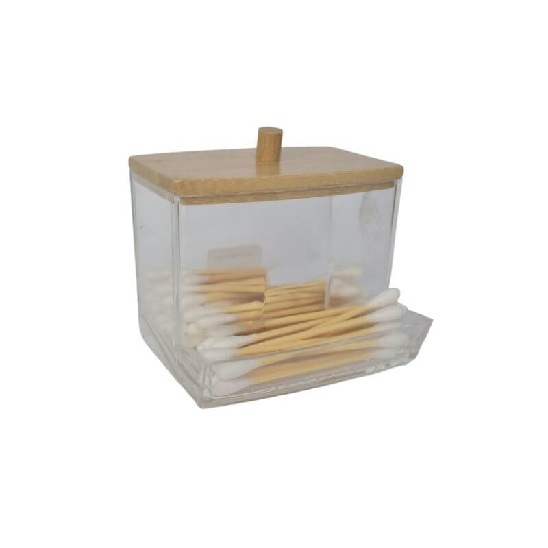 Cotton Bud Holder With Bamboo Lid