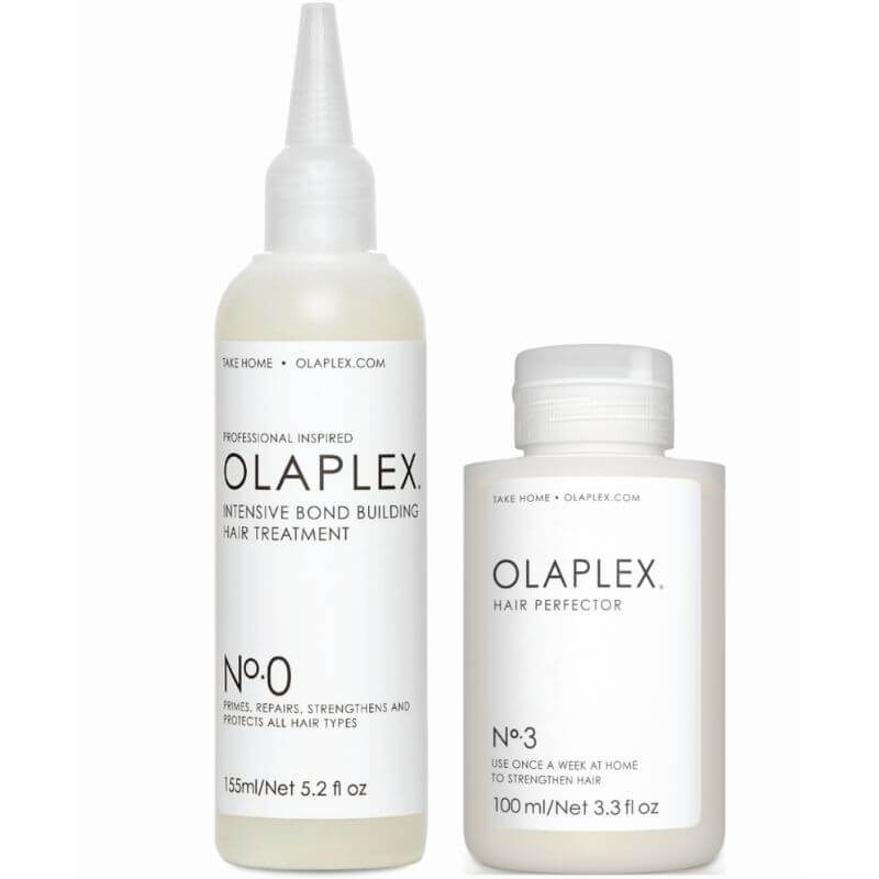 olaplex no.0 and no. 3 are shown as a part of the intensive hair treatment kit